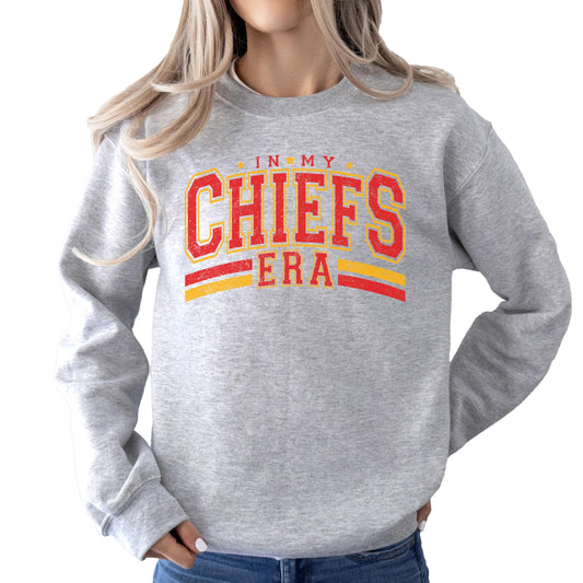 Olive Loves Apple Distressed In My Chiefs Era Sweatshirt School Spirit Apparel for Kids & Adults