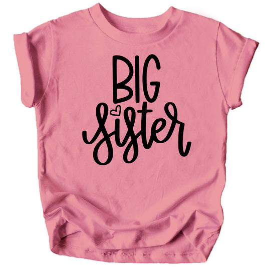Big Sister with Heart New Sibling Announcement Shirts for Toddler and Girls Siblings