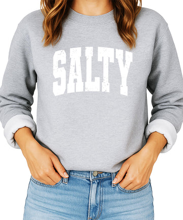 Salty Sweatshirt for Women, Teens & Girls Distressed Summer Beach Pullover Sweater Gray Sweatshirt Youth Medium