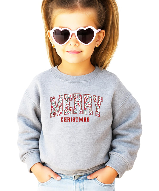 Floral Merry Christmas Matching Family Sweatshirt Festive Holiday Sweater for Women and Girls