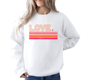 Retro groovy Love graphic Valentine's Day sweatshirt in gray for adults
