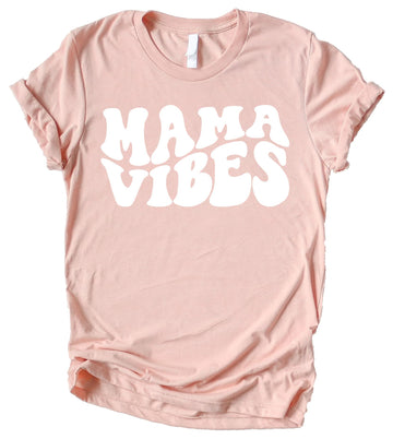 Retro Mama Vibes Wavy Letters Mommy Shirts for Adult Women Peach Shirt Adult Medium