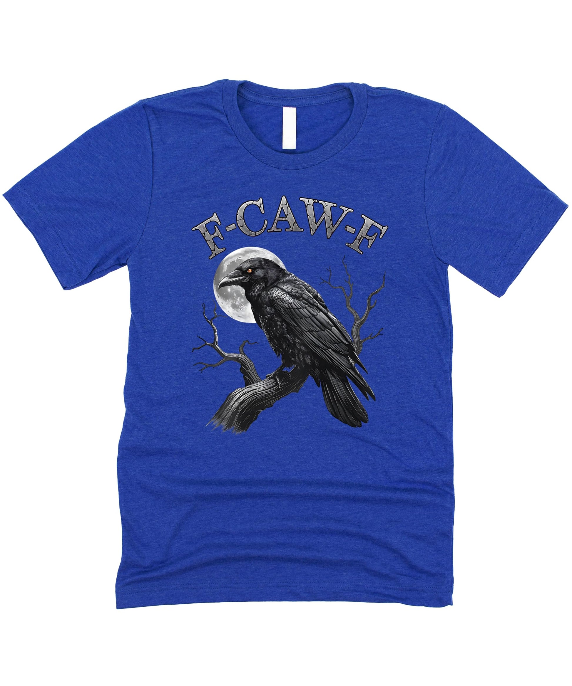 Funny crow and moon shirt design detail on black men's t-shirt