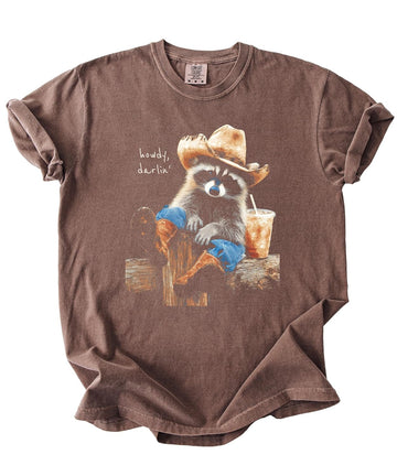 Howdy Western Cowboy Raccoon Graphic T Shirt for Men and Women Funny Vintage Country Shirt Pepper Shirt Adult X-Large