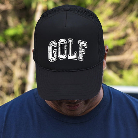 Golf Distressed Trucker Hat for Men & Women Foam Front Classic 5 Panel Mesh Snapback