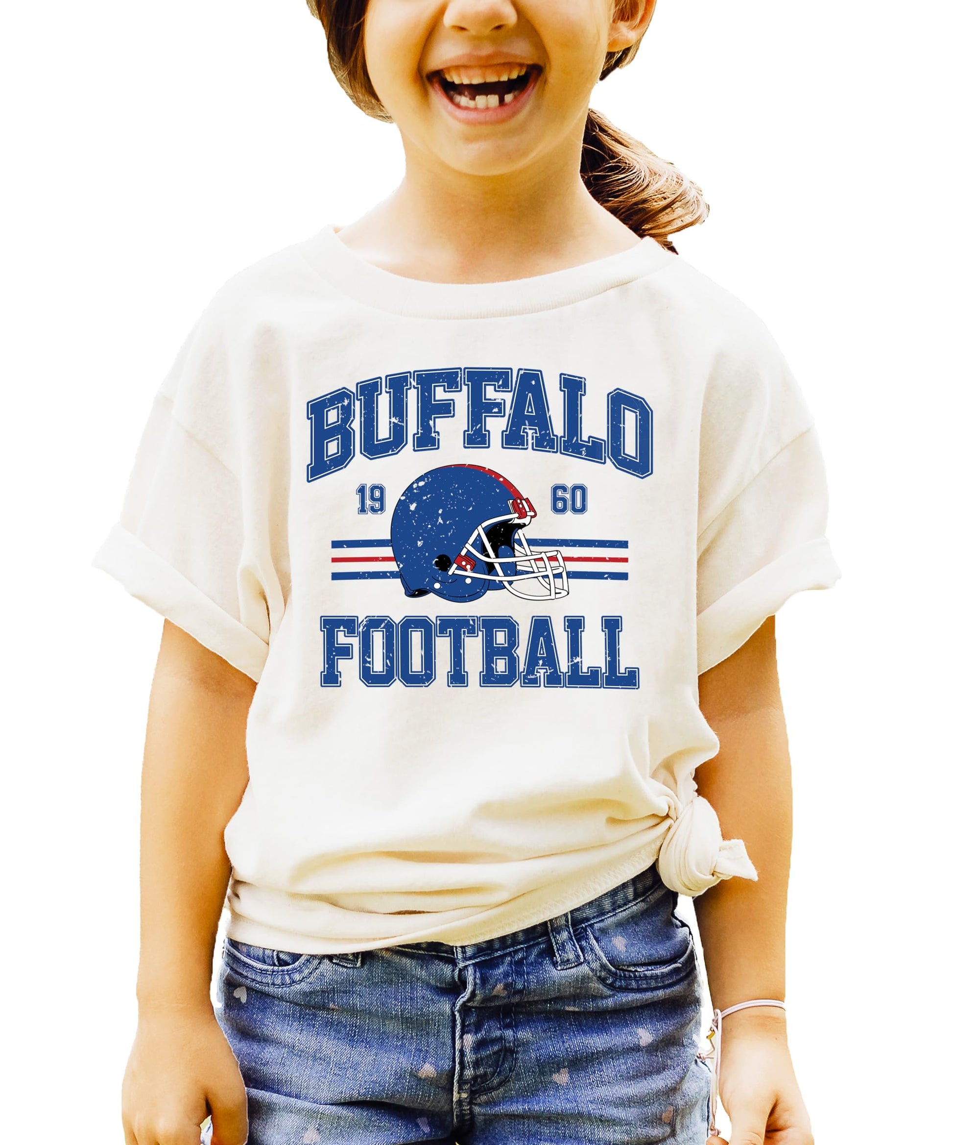 Buffalo Football 1960 vintage shirt product shot showing retro distressed graphic design details