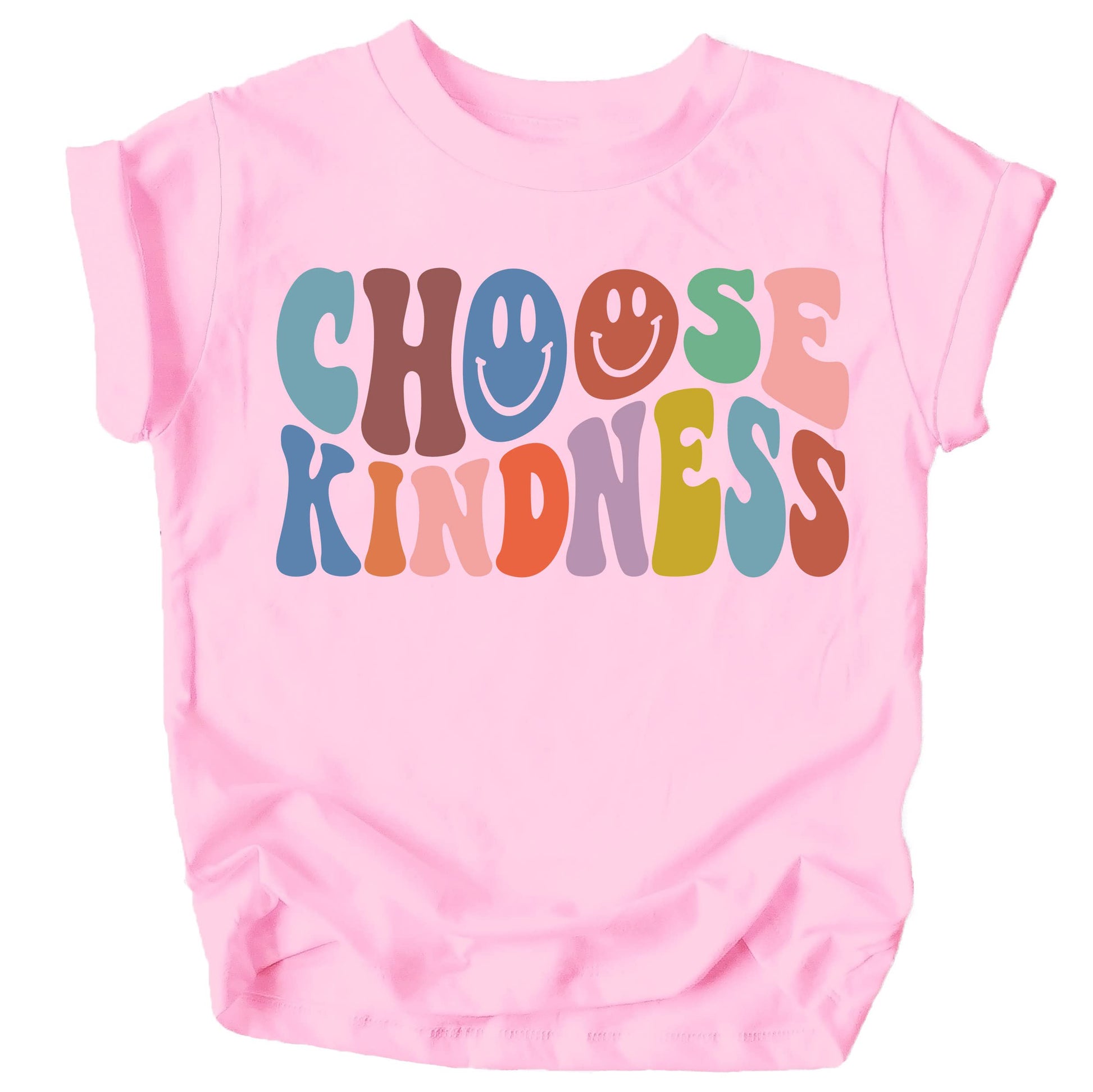 Choose Kindness retro colorful graphic tee for toddler and kids girls on pink shirt
