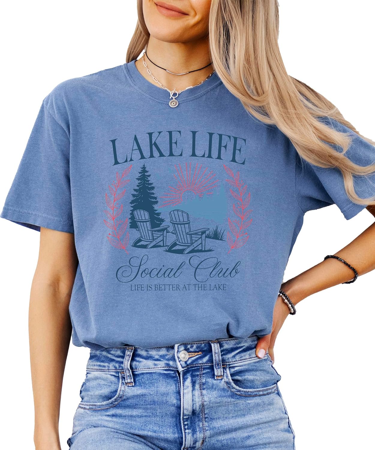 Back view of Lake Life Social Club graphic tee showing garment fit and Comfort Colors quality