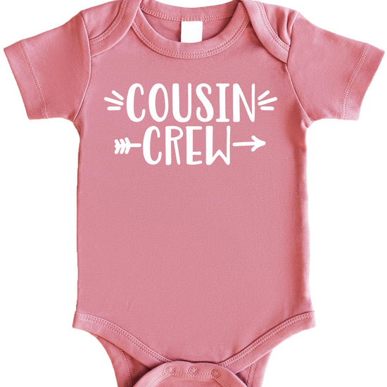 Close-up of Cousin Crew text design showing print quality and vintage styling