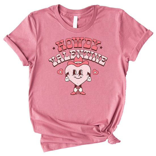 Kids wearing matching Howdy Valentine western graphic tees for Valentine's Day