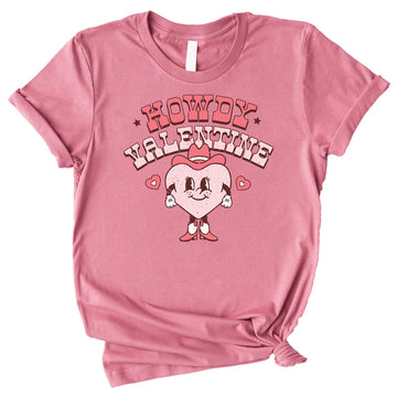 Kids wearing matching Howdy Valentine western graphic tees for Valentine's Day