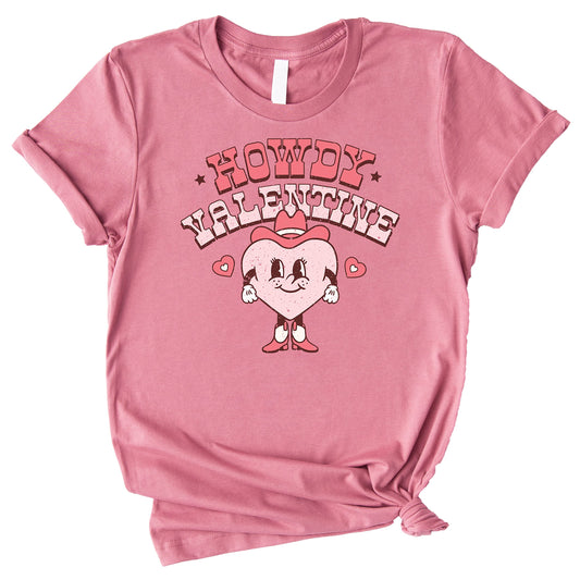 Kids wearing matching Howdy Valentine western graphic tees for Valentine's Day