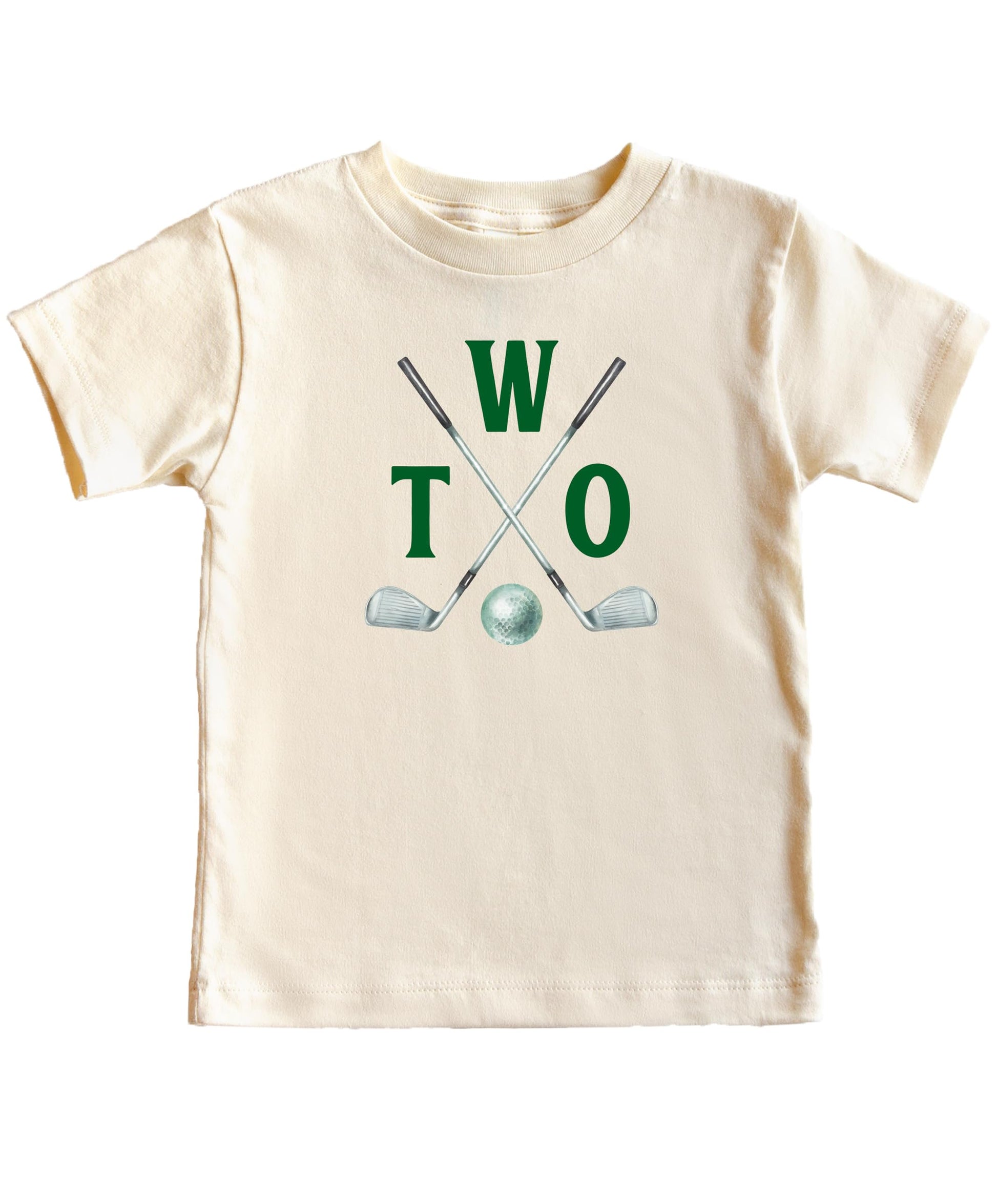 Golf themed 2nd birthday shirt flat lay showing full design and shirt style