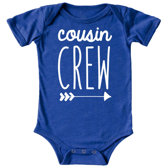 Baby wearing gray Cousin Crew arrow bodysuit showing fit and style