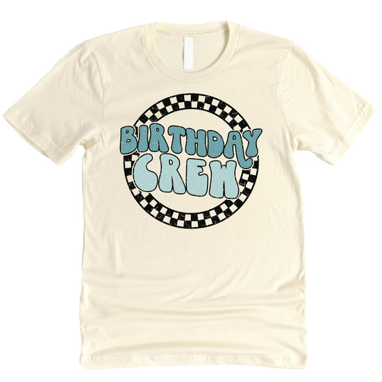 Close-up of Birthday Boy graphic print on matching family birthday shirt