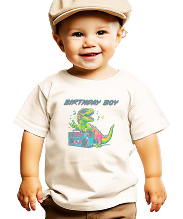 Olive Loves Apple Birthday Boy Dinosaur Shirt for Kids Trendy DJ Dino Graphic Tee for Boys