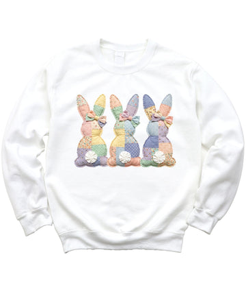 Olive Loves Apple Ink Printed Image NOT a Quilt Patch - 3 Bunnies Easter Patchwork Pullover
