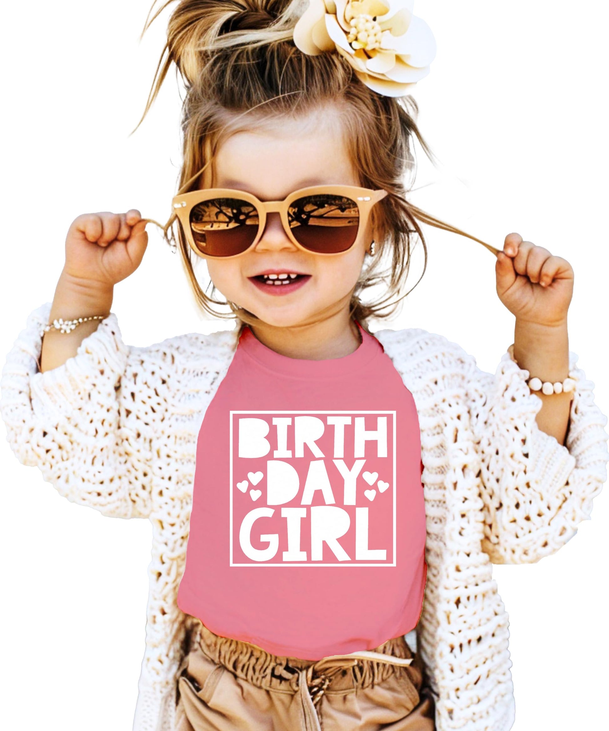 Olive Loves Apple birthday girl shirt styling detail with hearts square design