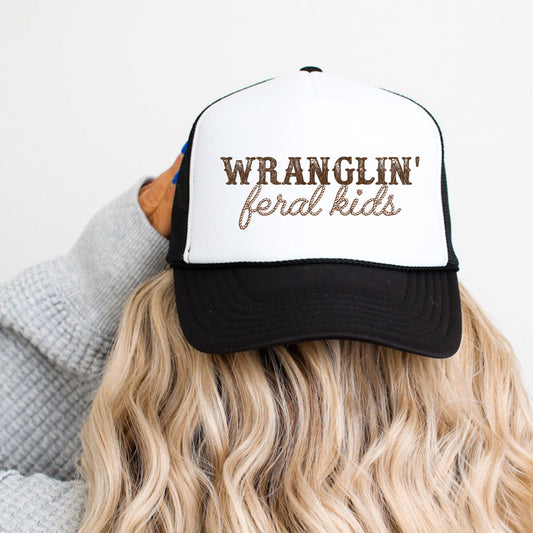 Wranglin' Feral Kids Trucker Hat for Mom and Dad Funny Western Style Cap for Women and Men