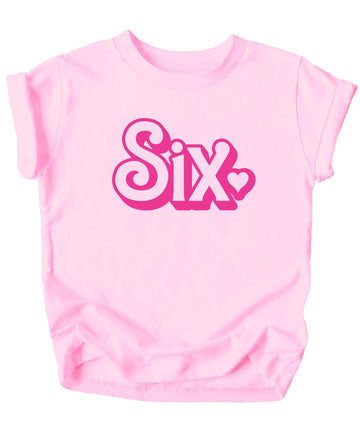 Pink Six Birthday Shirt for Girls Cute & Girly 6th Party Graphic Tee with Heart for Kids Pink Shirt Youth Small