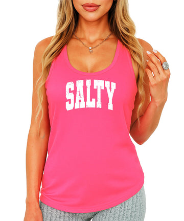 Salty Distressed Tank Top for Women & Teens Simple Beach Vacation Graphic Shirt
