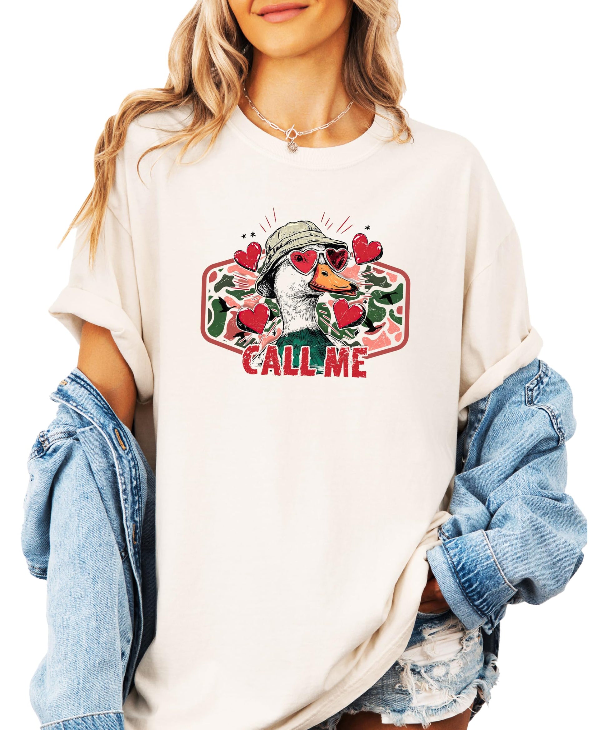 Flat lay of Olive Loves Apple duck hunting Valentine's Day unisex graphic tee
