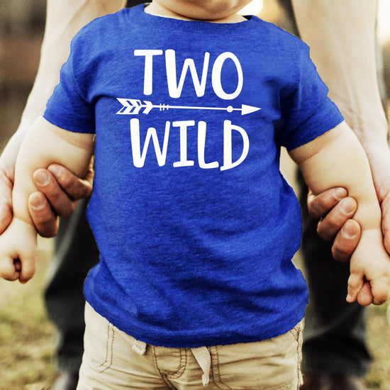 Side or lifestyle view of the Two Wild toddler birthday tee in action