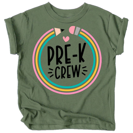 Front view of purple first day of school shirt with Pre-K Crew design
