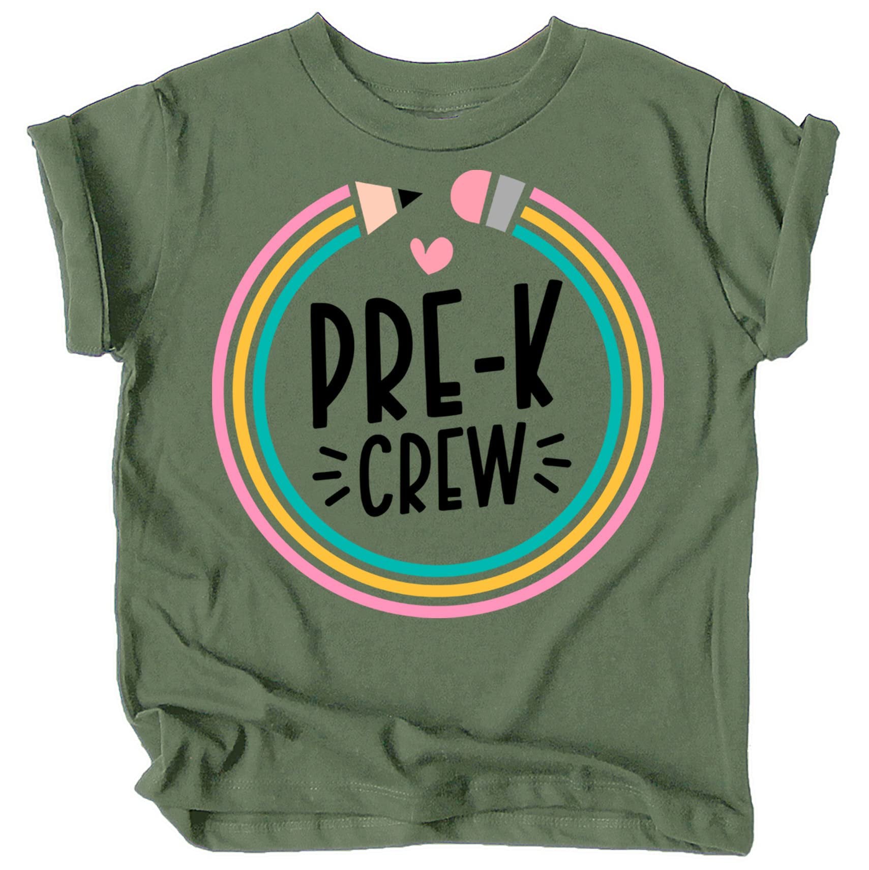 Front view of purple first day of school shirt with Pre-K Crew design