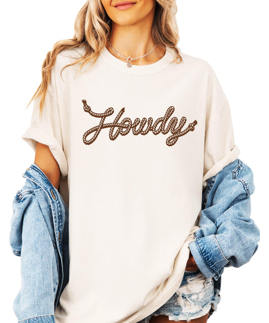 Howdy Rope Script Shirt for Women and Men Trendy Country Western Graphic Tee