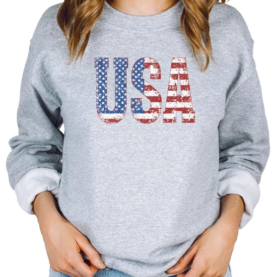 Back view of black USA flag pullover sweatshirt