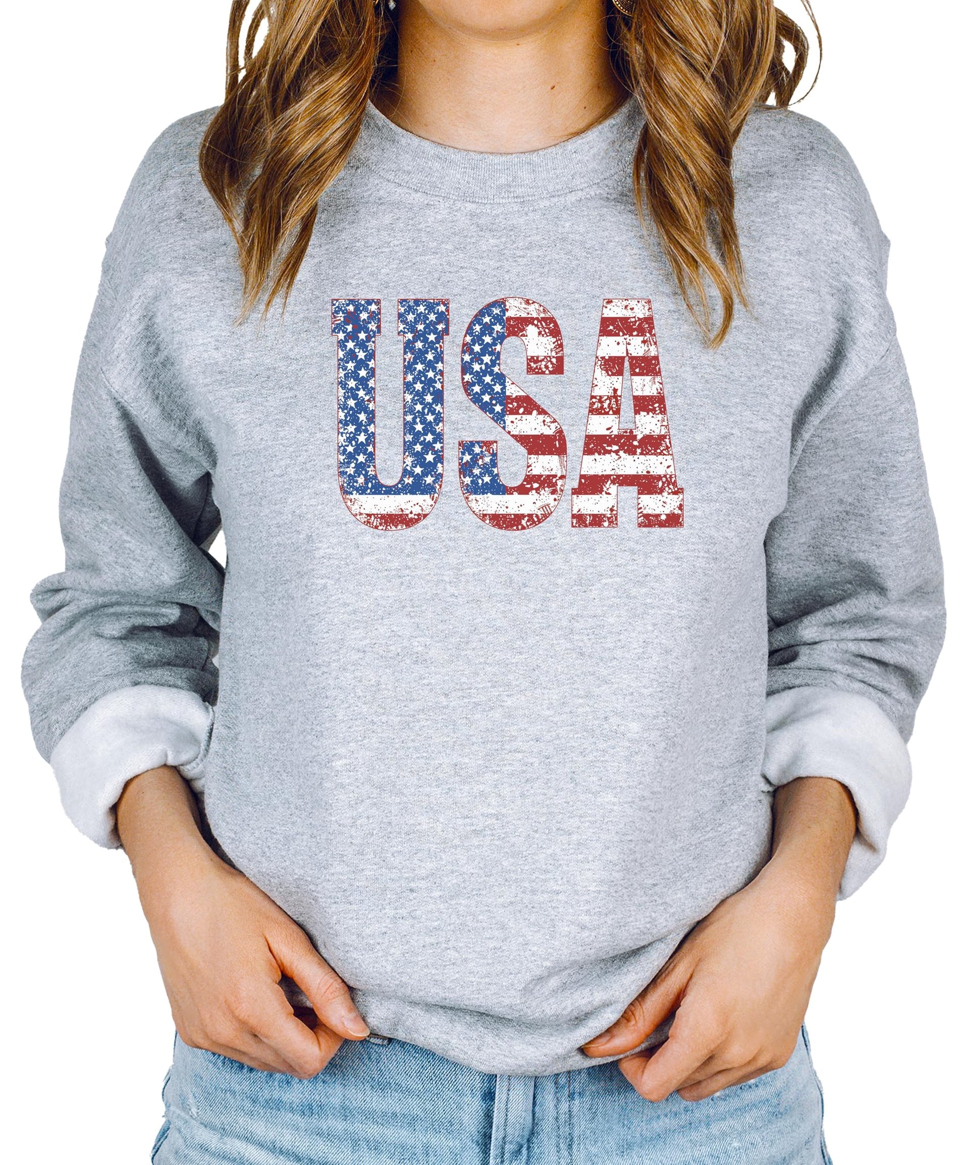 Back view of black USA flag pullover sweatshirt