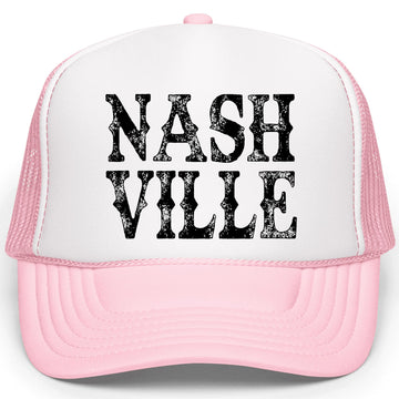 Nashville Distressed Trucker Hat for Women Foam Front Classic 5 Panel Mesh Snapback