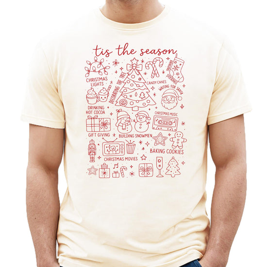 Kids size Tis the Season Christmas collage graphic tee in natural — holiday unisex youth shirt