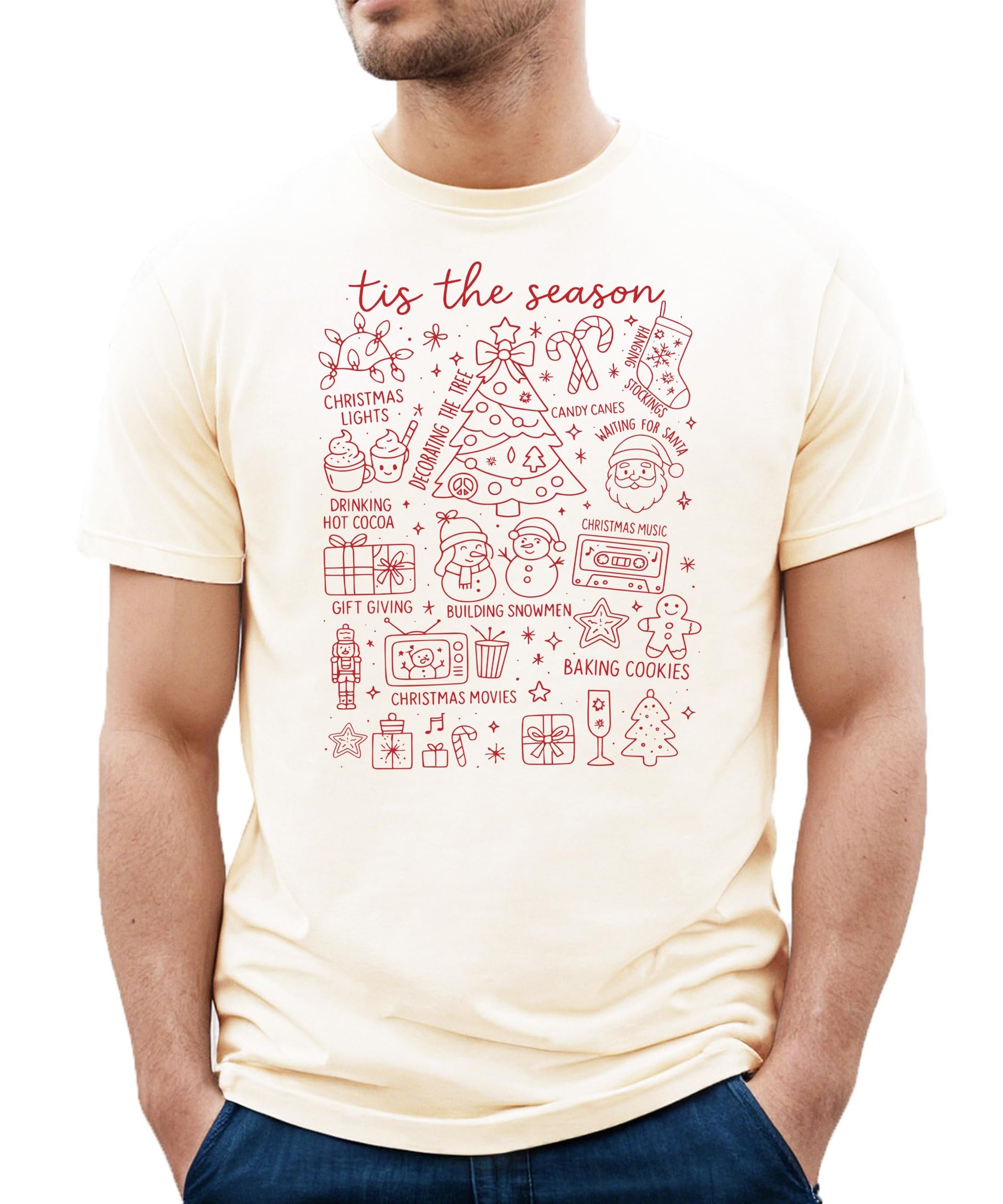 Kids size Tis the Season Christmas collage graphic tee in natural — holiday unisex youth shirt
