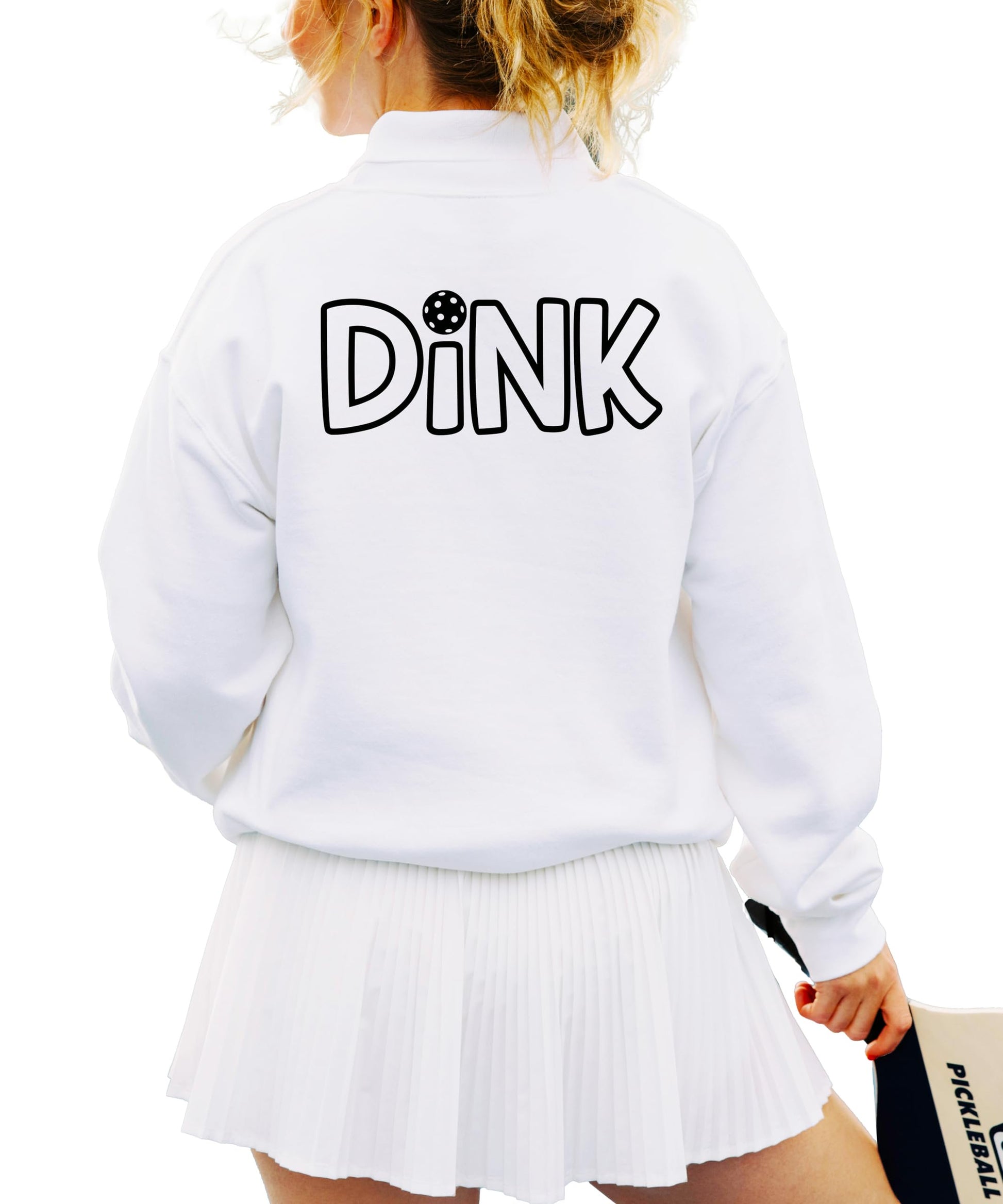 Front view of red Dink pickleball pullover sweatshirt for men and women