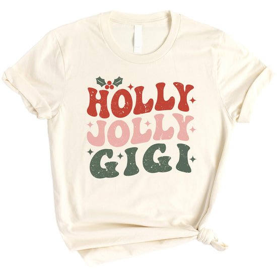 Holly Jolly Gigi Christmas t-shirt styled for holiday gifting for grandma