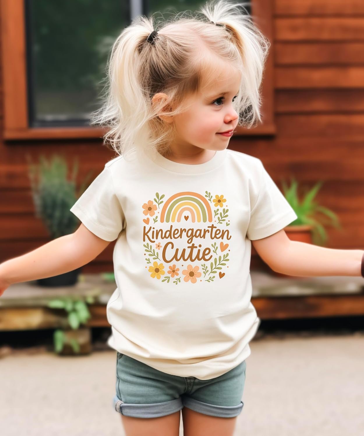 Kindergarten Cutie kids' graphic tee by Olive Loves Apple displayed on white background