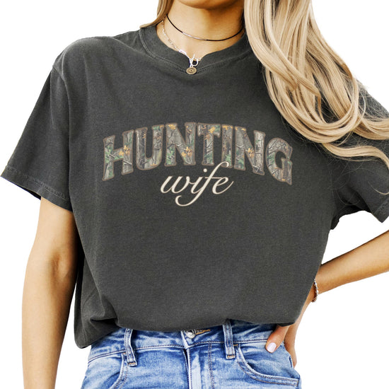 Side or back view of women's hunting wife camouflage shirt showing fit and style