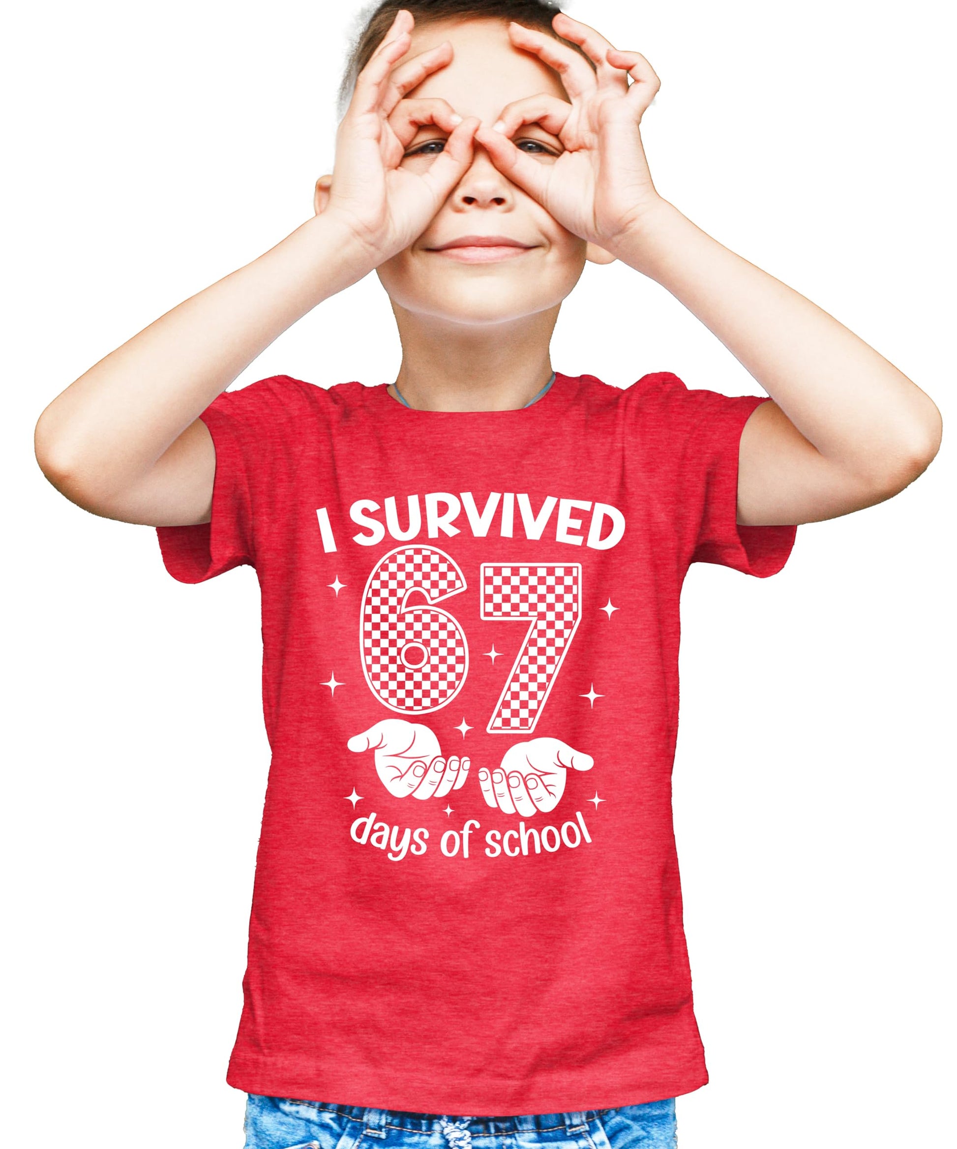 I Survived 67 Days of School shirt for boys and girls flat lay product view
