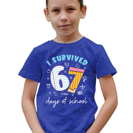 Kids wearing funny I Survived 67 Days of School shirt, casual everyday style