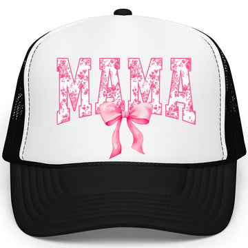 Floral Mama Pink Bow Foam Front Classic 5 Panel Mesh Snapback Trucker Hat