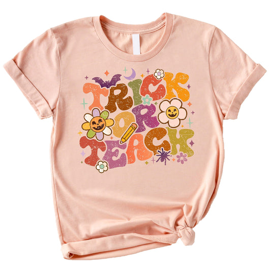 Trick or Teach Groovy Spooky Halloween Shirt for Teachers