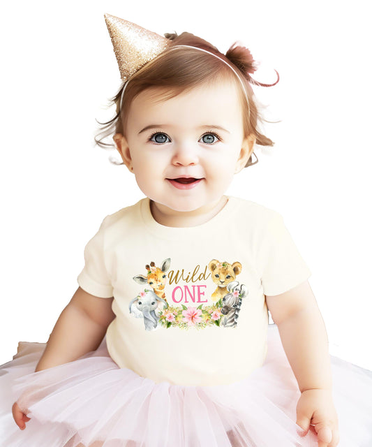 Wild One Birthday Girl Shirt Safari Animal Matching Family Party Tee for Mom Dad Bro Sis -Sold Individually