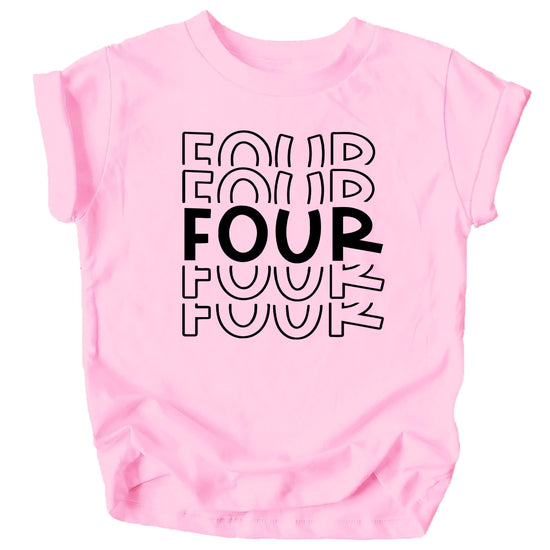 Kids wearing 4th birthday explosion raglan shirt styled as a birthday party outfit