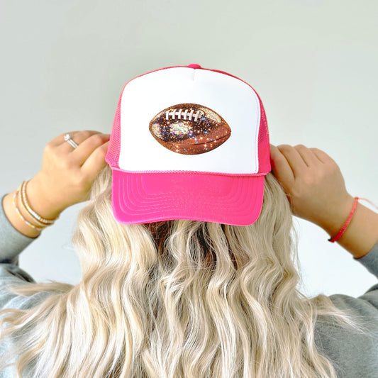 Glitter Football Trucker Hat for Women and Teens Classic 5 Panel Mesh Snap Back