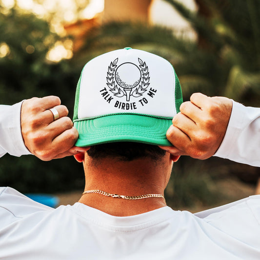 Talk Birdie to Me Golf Hat for Men and Women Funny Classic 5 Panel Mesh Snap Back Trucker