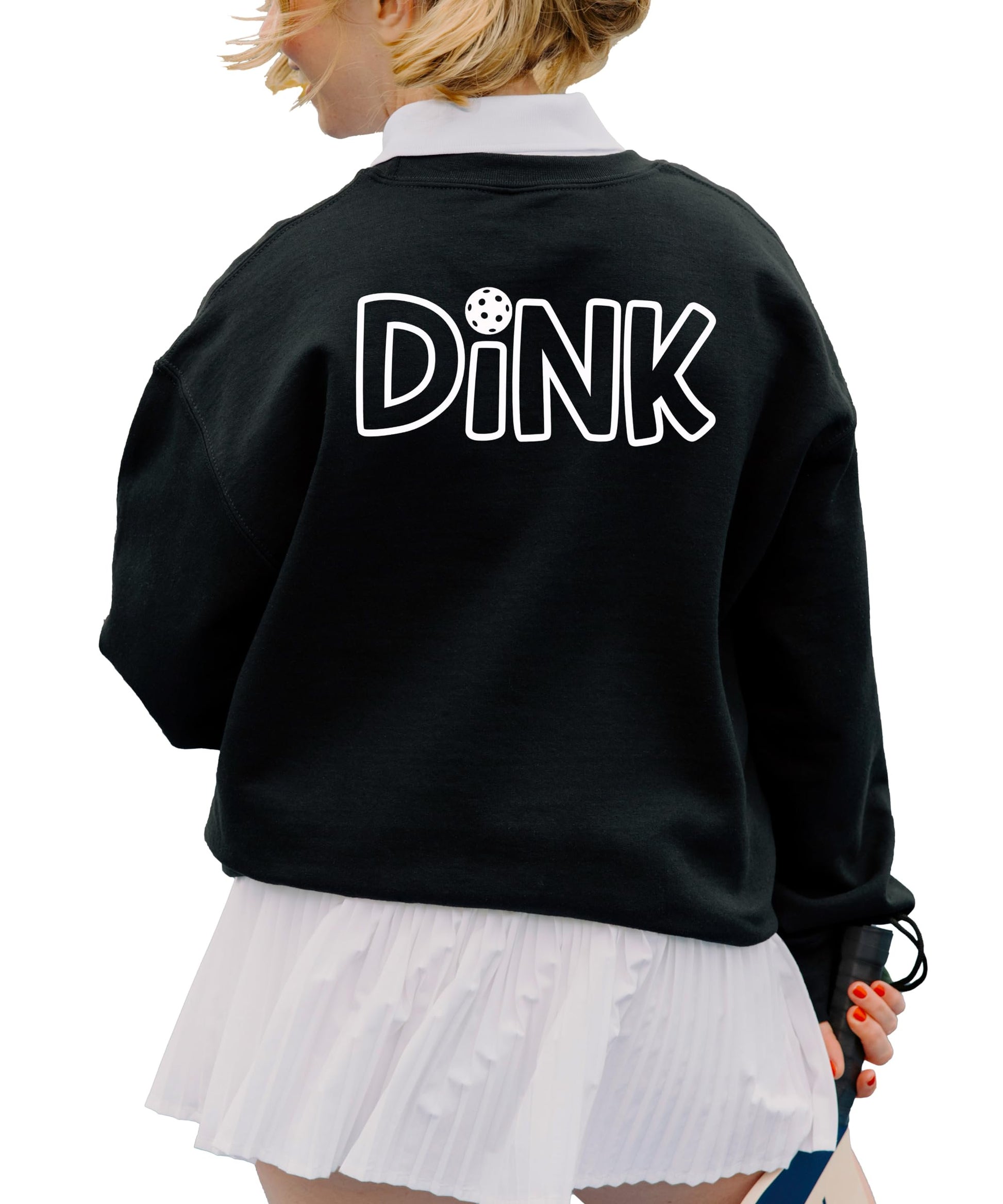 Side or back view of unisex red pickleball graphic sweatshirt