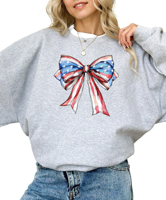 USA Bow Sweatshirt for Women Teens & Kids Trendy 4th of July Crewneck