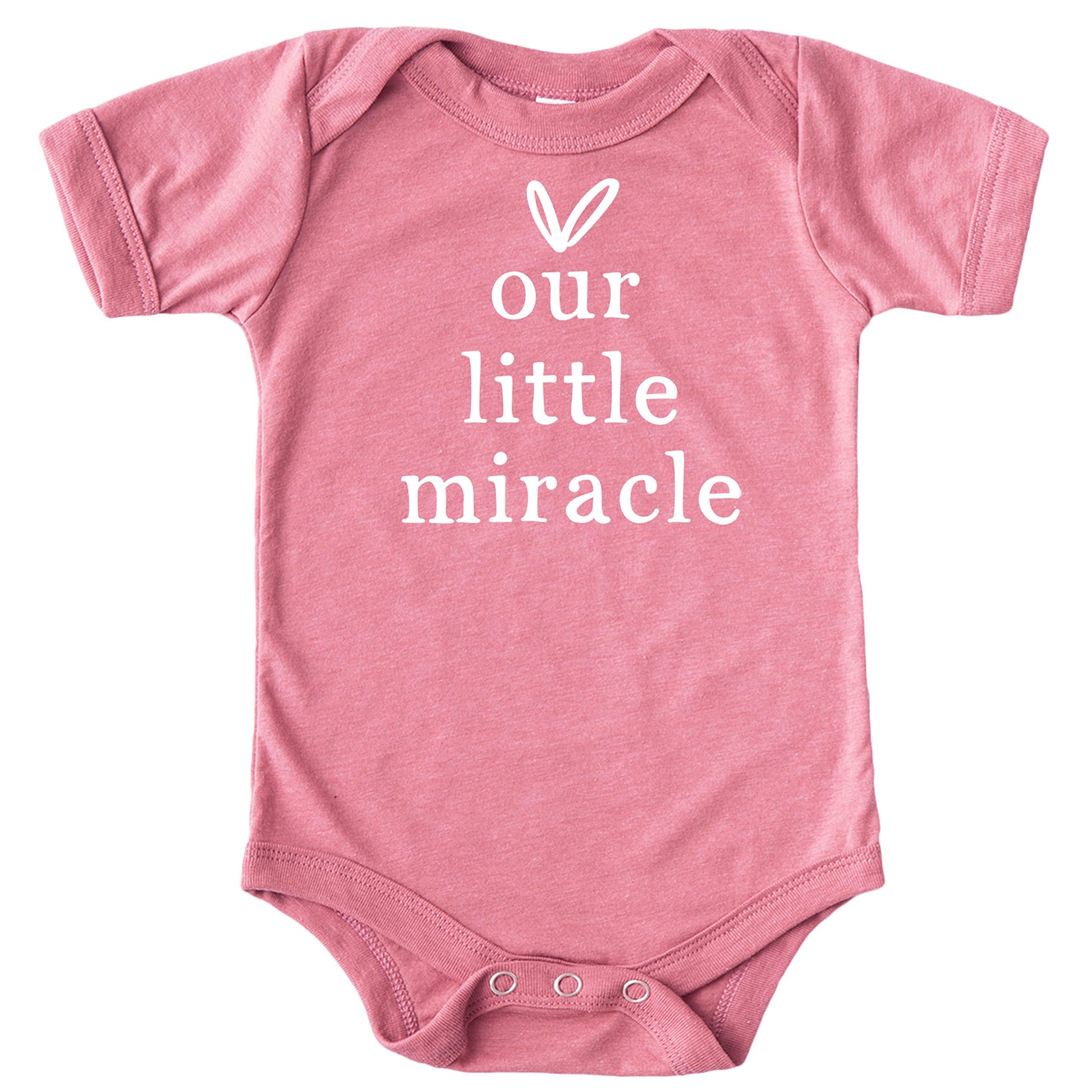 Our Little Miracle infant bodysuit military green with white graphic, ideal baby shower gift